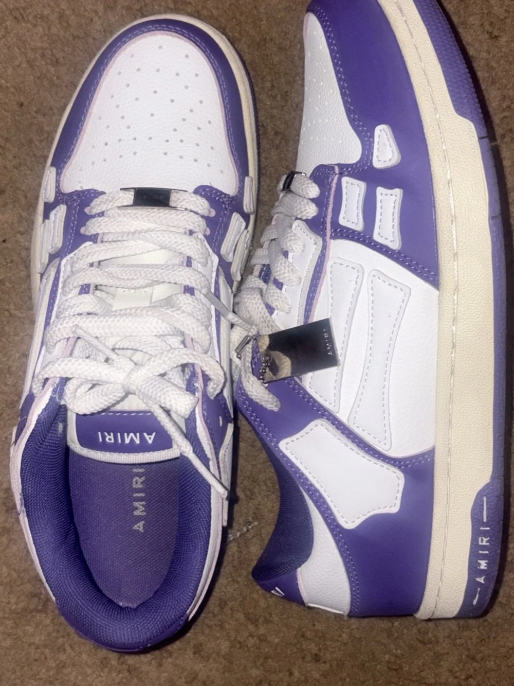 AMIRI Men's Low-Top Leather Sneakers - White & Purple Accent
